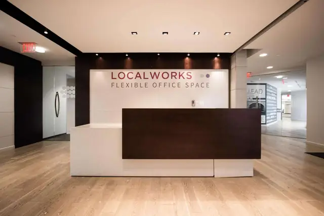 Reception area and business mailing address at LocalWorks Arlington, VA